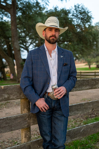 Denim Blue Windowpane Cowboy Sport Coat – Tailored Western Dress Jacket