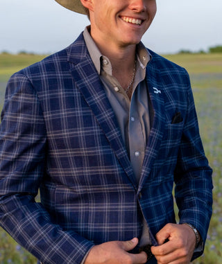Dark Blue Double Plaid Modern Fit Summer Sport Coat