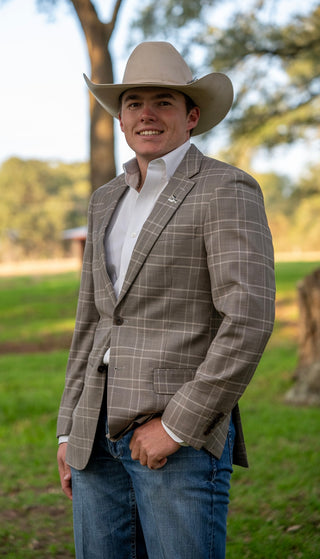 Lightweight Taupe Tan Windowpane Cowboy Sport Coat