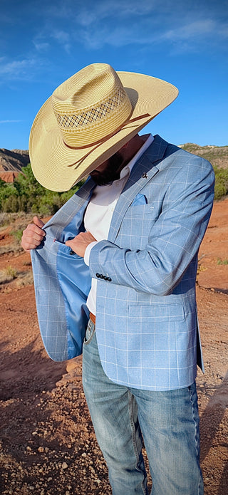 New!! Jimmy Buffet Blue Windowpane Cowboy Sport Coat