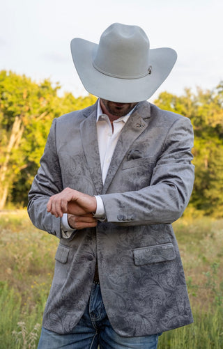 Grey Etched Paisley Cowboy Sport Coat