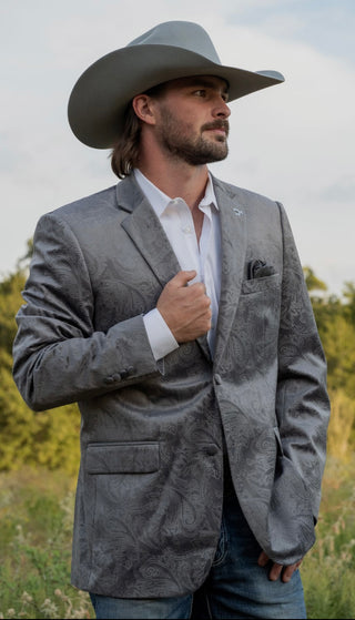 Grey Etched Paisley Cowboy Sport Coat