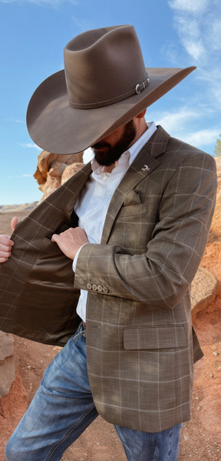 Pecan Brown Windowpane Cowboy Sport Coat | Athletic Fit Western Sport Coat for Men